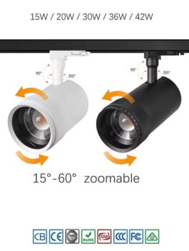 15W 20W 30W 36W 42W Zoomable LED Track Light Dimmable Tunable