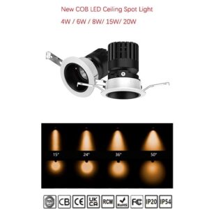 4W 6W 8W 15W 20W Anti-glare COB LED Recessed Ceiling Spot Light Dimmable