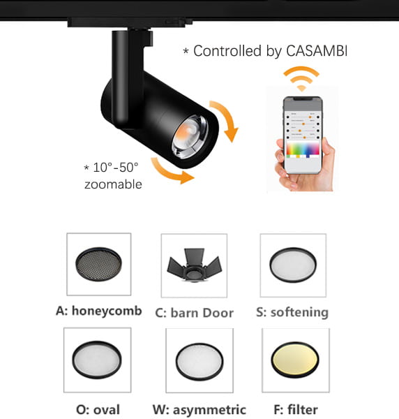 20W 30W 40W 3-phase LED Motorized Zoom Track Spot Light CASAMBI-control Dimmable