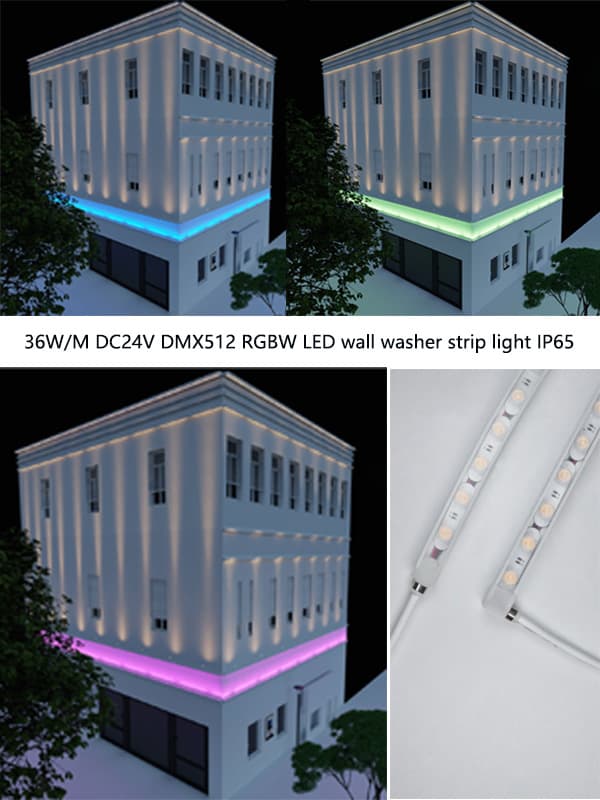 36W/M DC24V DMX512 RGBW LED Strip Light 25*45° for Wall Wash IP65